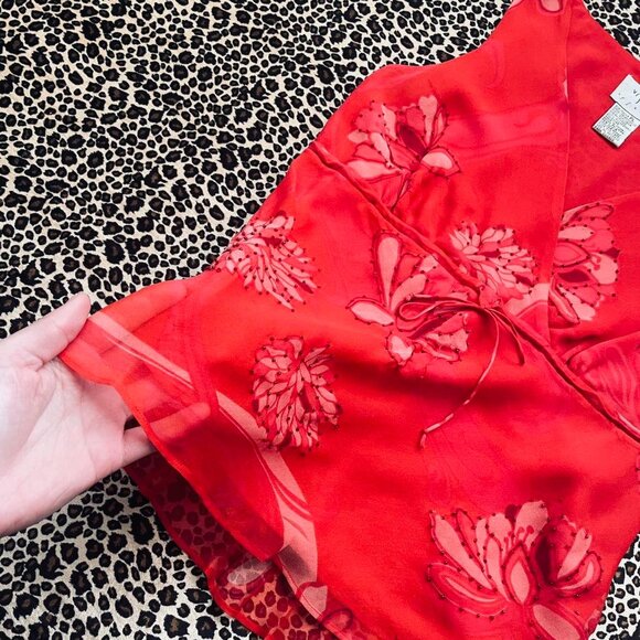 90s silk babydoll red floral top - Picture 7 of 7